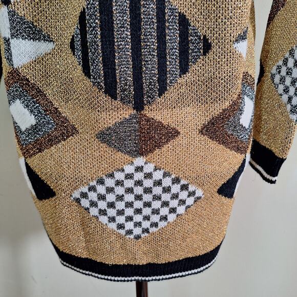 Vintage 80s/90s Gold Metallic Lurex Oversized Geometric Sweater Women Size Small - Picture 5 of 7